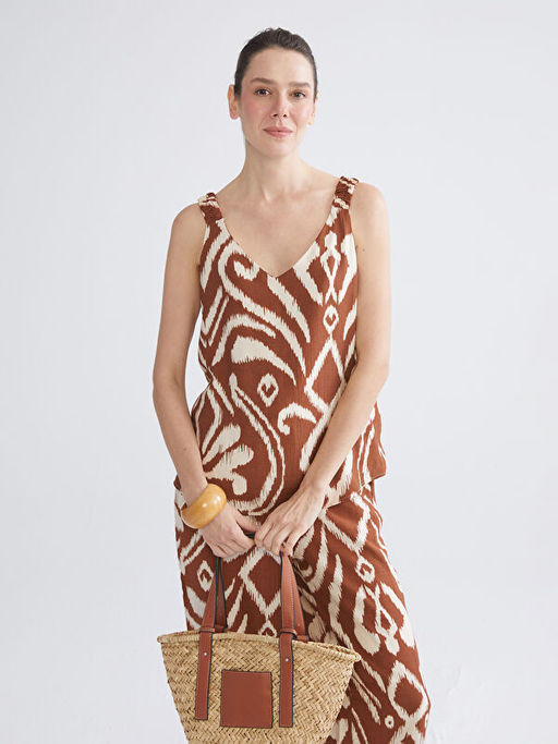 V Yaka Desenli Ask?l? Bluz