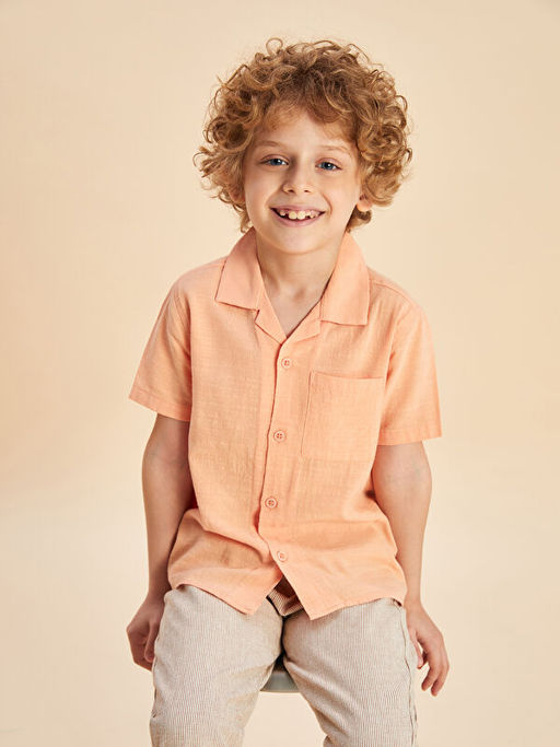 Resort Yaka Keten Kar???ml? Erkek ?ocuk G?mlek