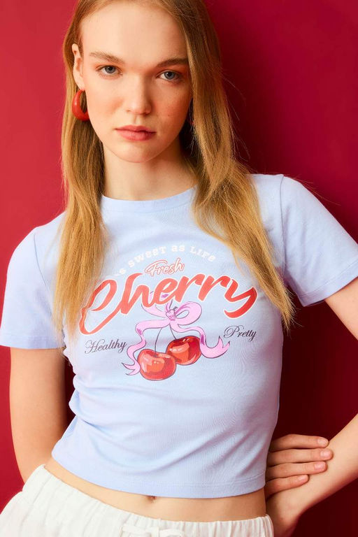 Классная футболка с короткими рукавами и круглым вырезом с принтом - Defacto фото 4