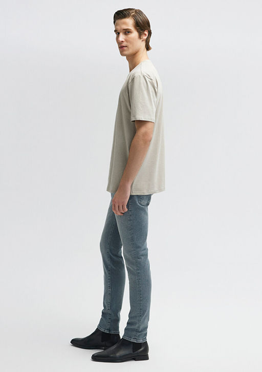 Stretch Gri Basic Tisort - Mavi фото 4