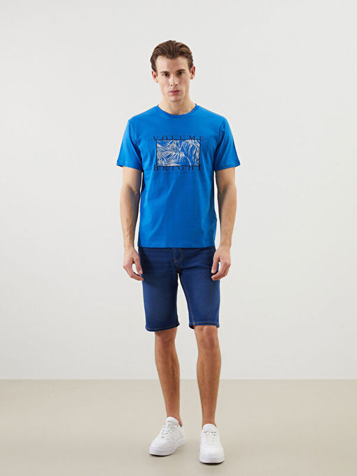 Bisiklet Yaka K?sa Kollu Bask?l? Penye Erkek Ti??rt