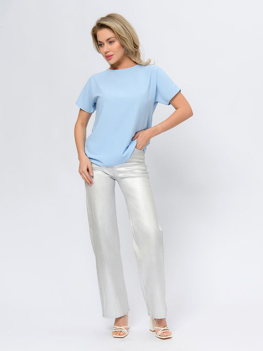 Блуза голубого цвета с короткими рукавами - 1001dress фото 2