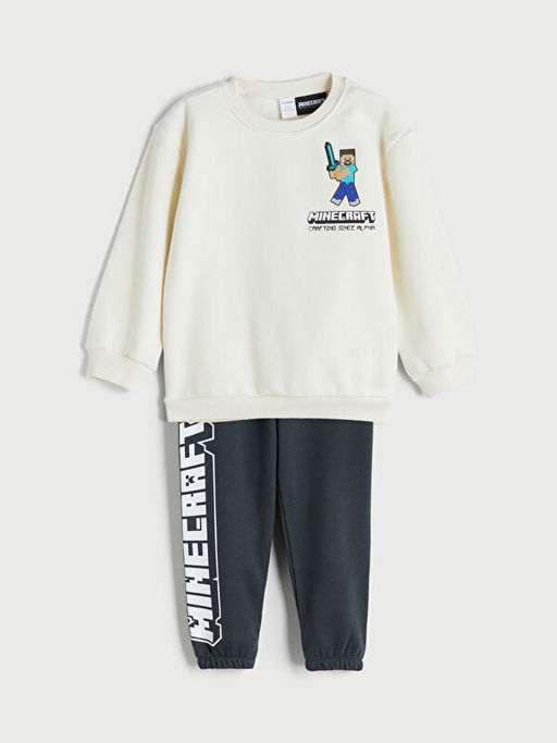 Minecraft Bask?l? Erkek ?ocuk Sweatshirt ve E?ofman Alt? 2li