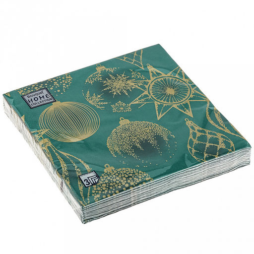 Салфетки бумажные "Bouquet Home Collection Classic" 33х33см, 3-х слойные, 20 штук в упаковке, 100% целлюлоза, "Золотые украшения на зеленом" (Россия)