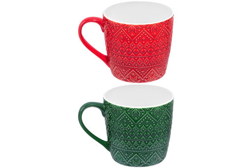 Набор 2 кружек 350 мл 12,5*9,5*9 см Зимний узор, красный и зеленый, фарфор - Elan gallery фото 6