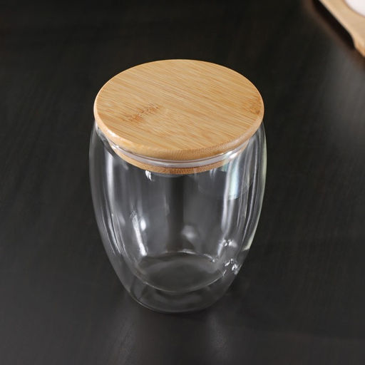 Стакан с двойными стенками BellaTenero Эко, 330 мл, стекло, бамбуковая крышка  фото 3