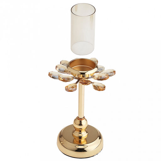 Подсвечник металлический "Аурелия" h28см, чаша с колбой стекло д5см, h10см, нескользящее основание д10см, золотой/янтарный, в коробке (Китай)