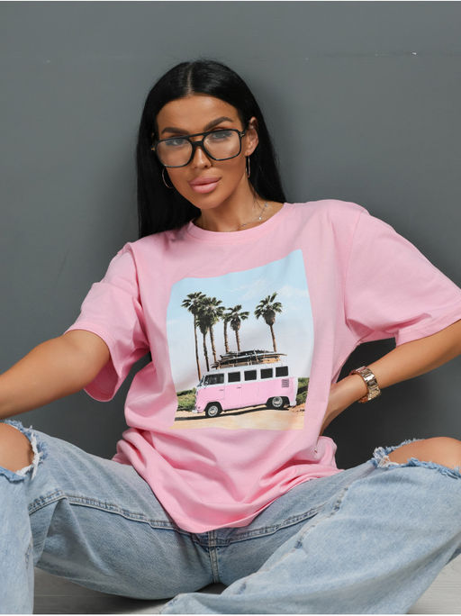 Футболка Пальма розовый женская - София фото 3