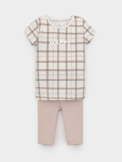 К 1643/дымчатая роза,шотландская клетка пижама дет