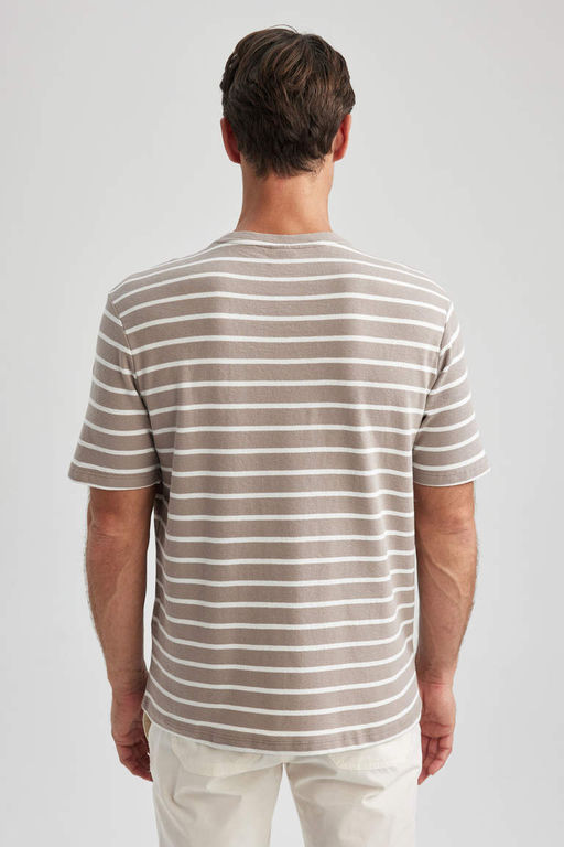 Полосатая футболка с коротким рукавом стандартного кроя с круглым вырезом - Defacto фото 5
