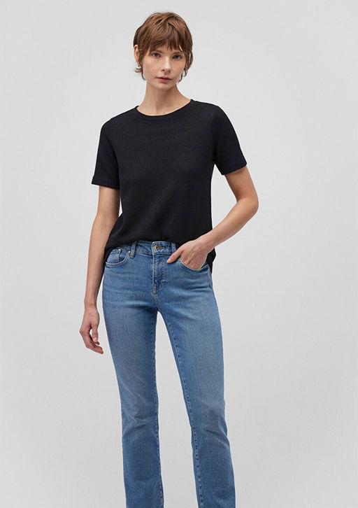 Dokulu Siyah Basic Tisort - Mavi фото 2