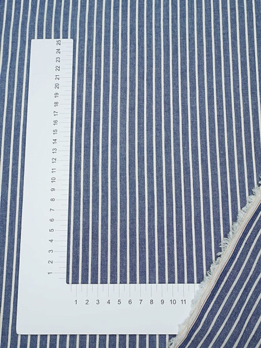 Вареный (стираный) хлопок "Белая полоска (2мм) на темно-синем меланже", ш.2.5м, хл-100%, 125гр/м.кв