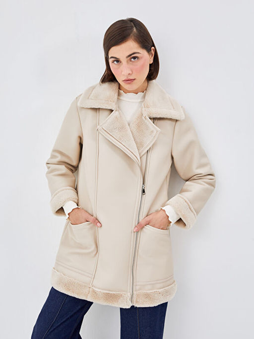 K?rk Yaka Kad?n Deri G?r?n?ml? Mont