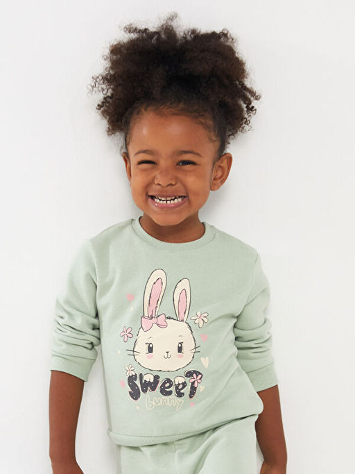 Bisiklet Yaka Uzun Kollu Bask?l? K?z Bebek Sweatshirt ve Pantolon 2li Tak?m - Waikiki фото 2