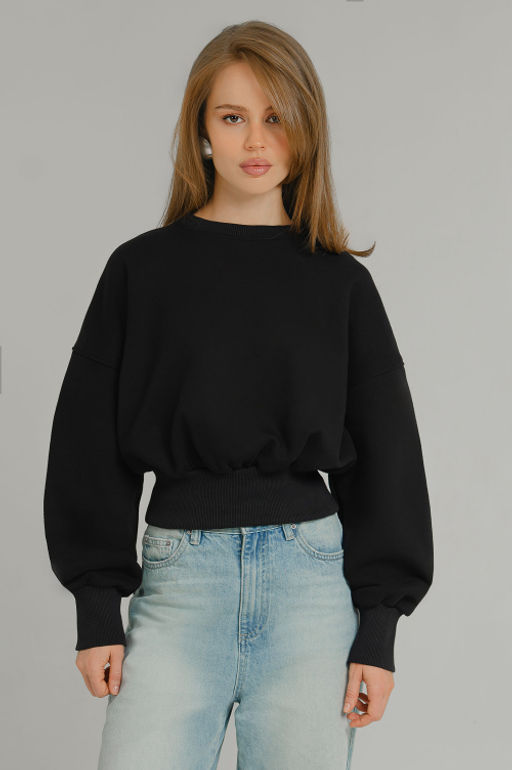 Арт. 15128 Свитшот женский укороченный 42-46 (3 шт) Цвет:черный