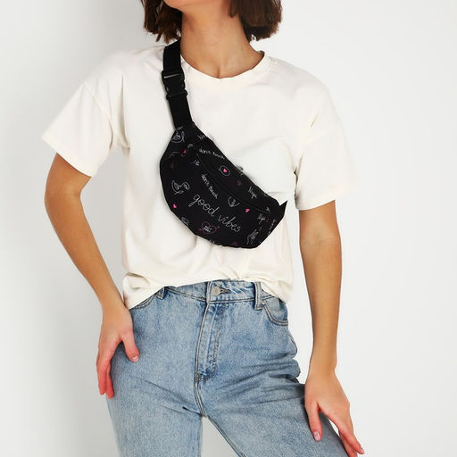 Сумка на пояс Good vibes, 32х8х15 см, отд на молнии, чёрная - Nazamok фото 2