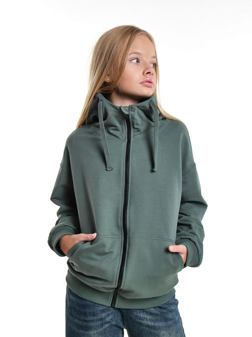 Толстовка на молнии с капюшоном 22-7653 хаки - Mini maxi фото 3