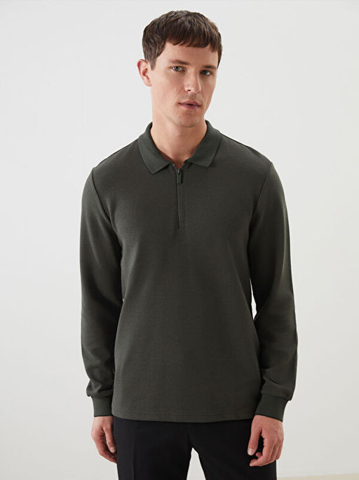 Polo Yaka Uzun Kollu Erkek Sweatshirt