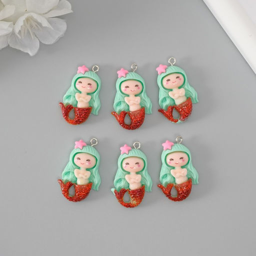 Цена за 6 шт. Подвеска для творчества пластик «Русалочка с голубыми волосами», 3.4×2.1×0.6 см