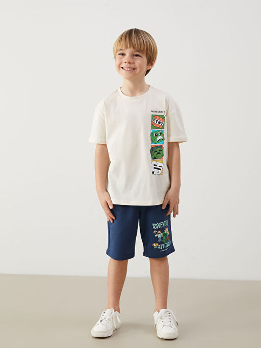 Bisiklet Yaka Minecraft Bask?l? Erkek ?ocuk Ti??rt