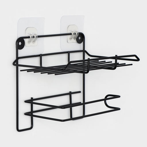 Держатель для туалетной бумаги с полочкой, 19×10×14.5 см, чёрный