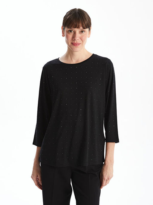 Bisiklet Yaka Parlak Ta?l? Kad?n Bluz