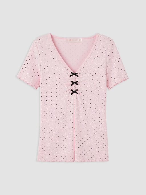 V Yaka Puantiyeli Kad?n ?ortlu Pijama Tak?m?