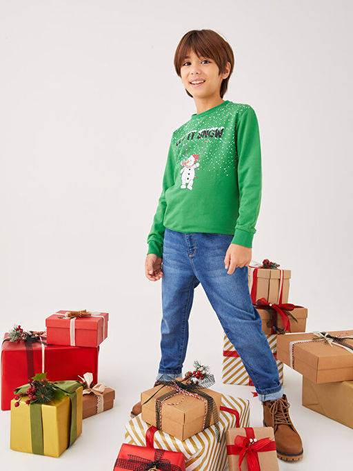 Bisiklet Yaka Y?lba?? Temal? Uzun Kollu Erkek ?ocuk Sweatshirt - Waikiki фото 3