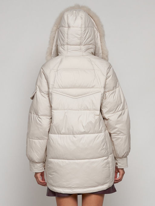 Куртка зимняя женская модная с мехом бежевого цвета 13301B - Visdeer фото 9