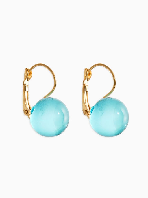 Серьги пластик "Шар №14", цвет морской в золоте