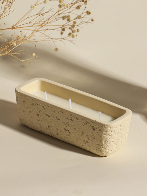 Свеча в вулканическом подсвечнике "Ящик" 3 хлопковых фитиля, белая 5,2х15х4,7 см