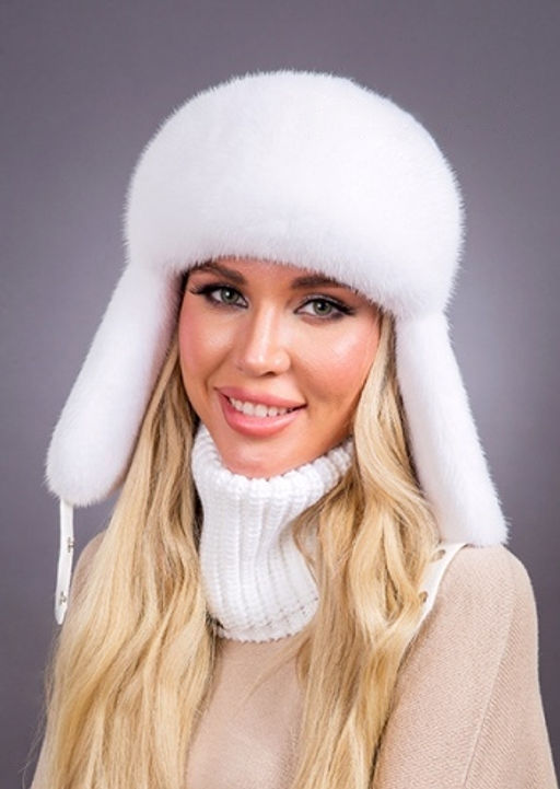 Ушанка норка трикотаж белая - Davidovfox фото 4