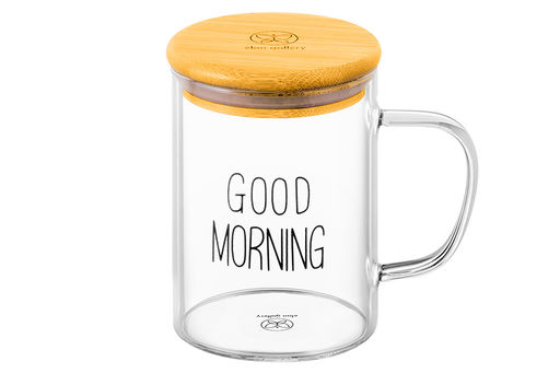 Кружка 450 мл 12*8*11,5 см "Good morning" с бамбуковой крышкой