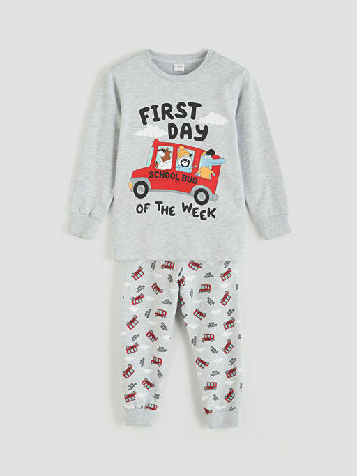 Bask?l? Erkek ?ocuk Pijama Tak?m?