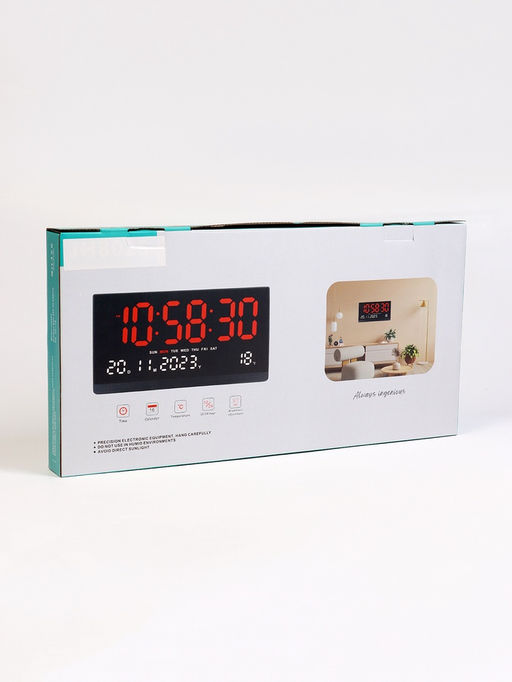 Часы электронные настенные, 47.5×25.3 см, синие цифры