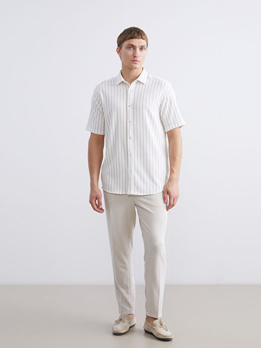 Regular Fit K?sa Kollu ?izgili Erkek G?mlek