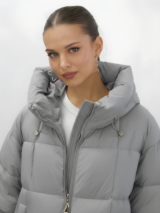 Пальто зимнее утепленное с капюшоном женское серого цвета 7741Sr Бренд: Visdeer фото 7