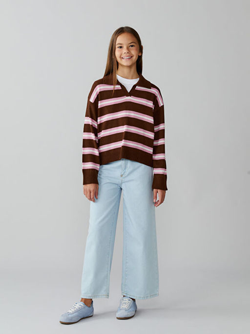 Polo Yaka K?z ?ocuk Triko Kazak