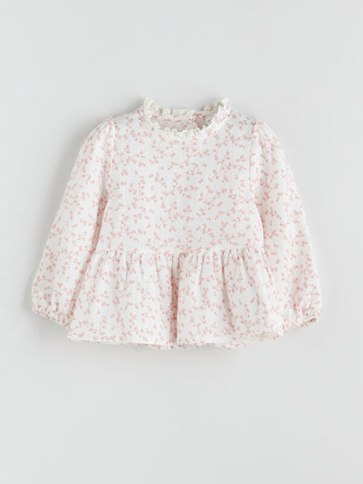 Bisiklet Yaka ?i?ekli K?z Bebek Bluz ve Pantolon 2li