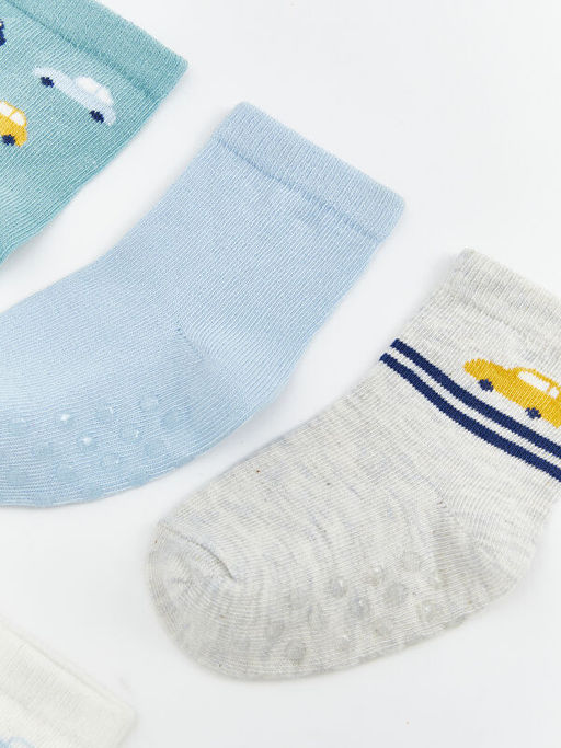 Bask?l? Erkek Bebek Soket ?orap 5li