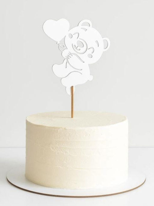 Топпер 5 шт "Мишка с сердцем" №49, белый, фанера (72*80*4 мм)