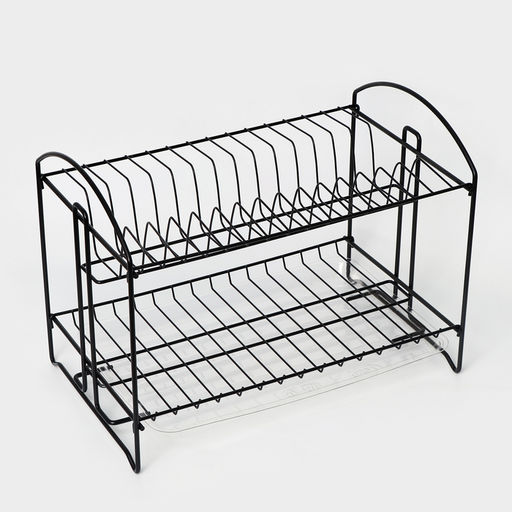 Сушилка для посуды с поддоном 2-х ярусная, разборная, 39.5×24×29.5 см, чёрная