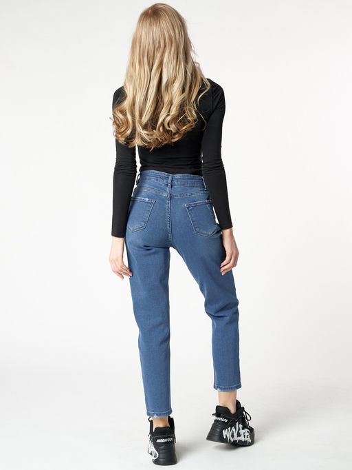 Джинсы женские прямые с высокой талией синего цвета 536_20S - Mtforce фото 5