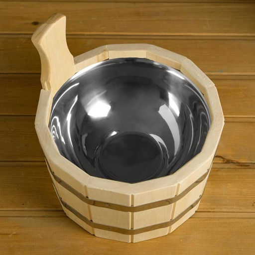 Шайка-ушат, бадья из липы, круглая, 3 л, нержавеющая вставка