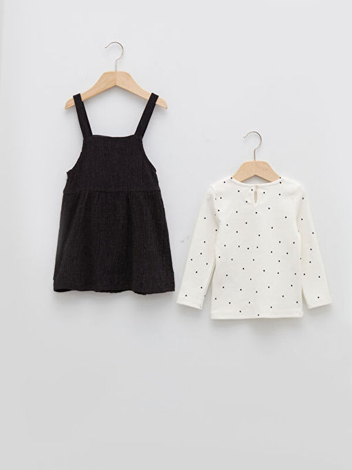 Bisiklet Yaka Uzun Kollu Bask?l? K?z Bebek Ti??rt ve Elbise 2li Tak?m - Waikiki фото 3