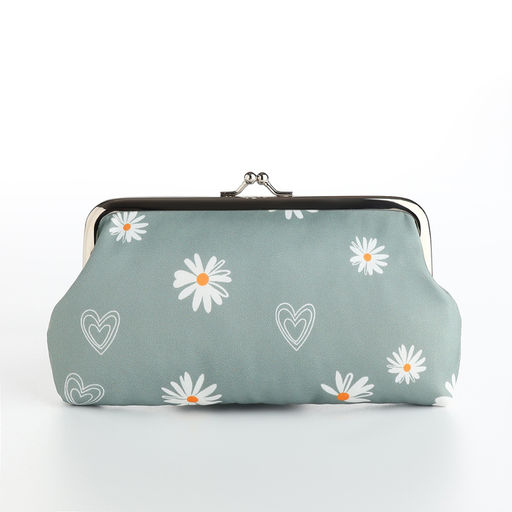 Косметичка женская на фермуаре, маленькая, с принтом Ромашки, зелёный - Simaland фото 2