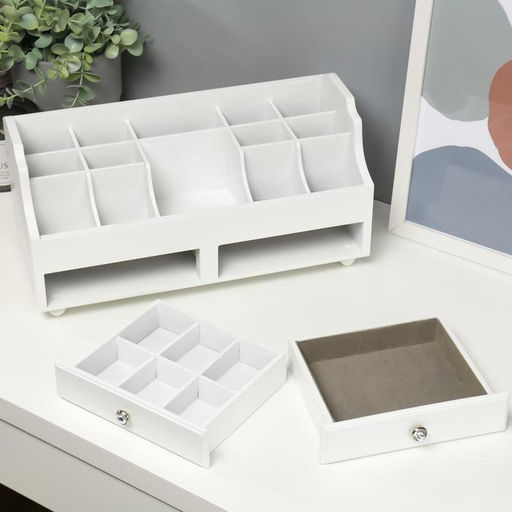 Шкатулка дерево для украшений и косметики 2 ящика белая 35х16,5х17 см - Simaland фото 3