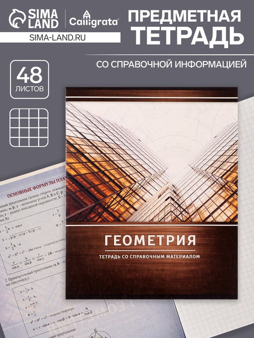 Цена за 10 шт. Тетрадь предметная, 48 листов в клетку, Calligrata, «Металл. Геометрия», серые листы