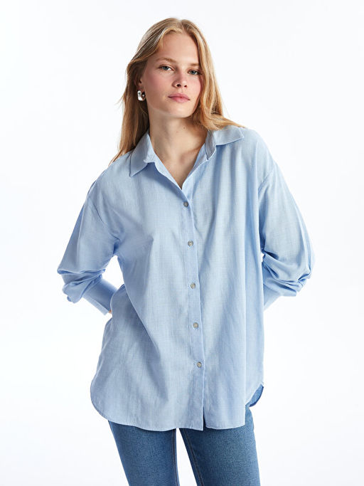 D?z Uzun Kollu Oversize Kad?n G?mlek