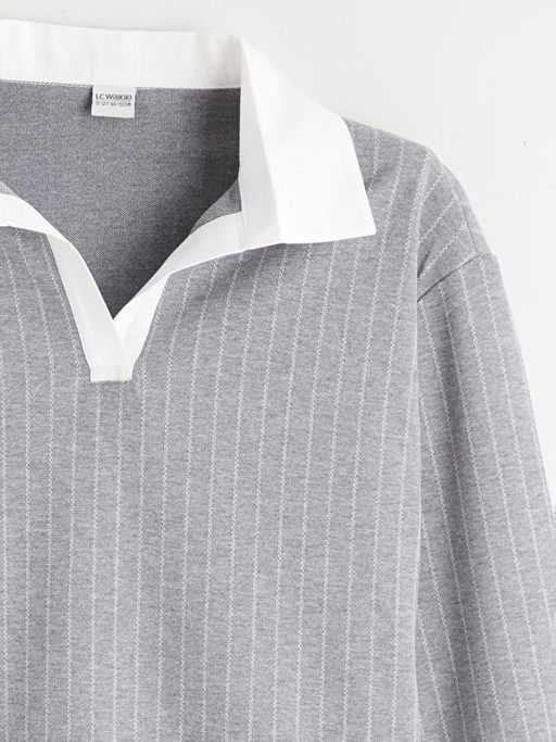 Polo Yaka ?izgili K?z ?ocuk Sweatshirt